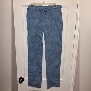 NWOT Sundance Bastille Easy Blue Floral Button Pants Tie Spring Cotton Sz 4
